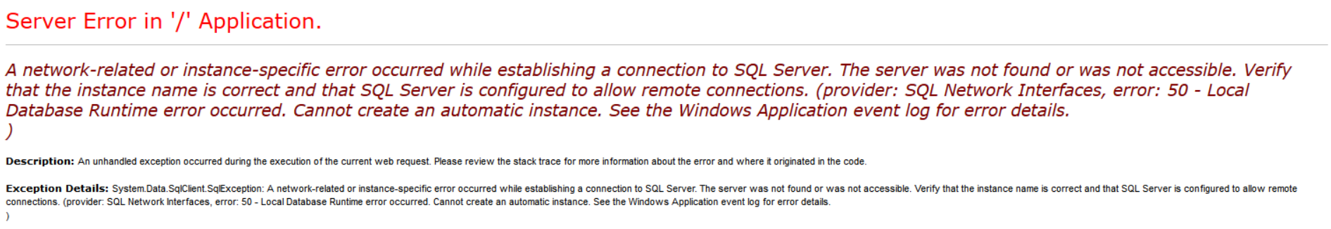 A network-related or instance-specific error occurred while establishing a connection to SQL Server