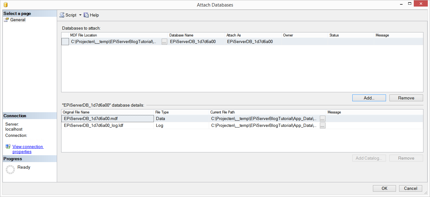 Attach MDF file to SQL database