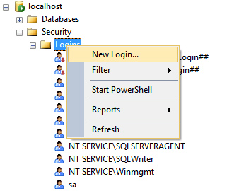 Create new SQL server login